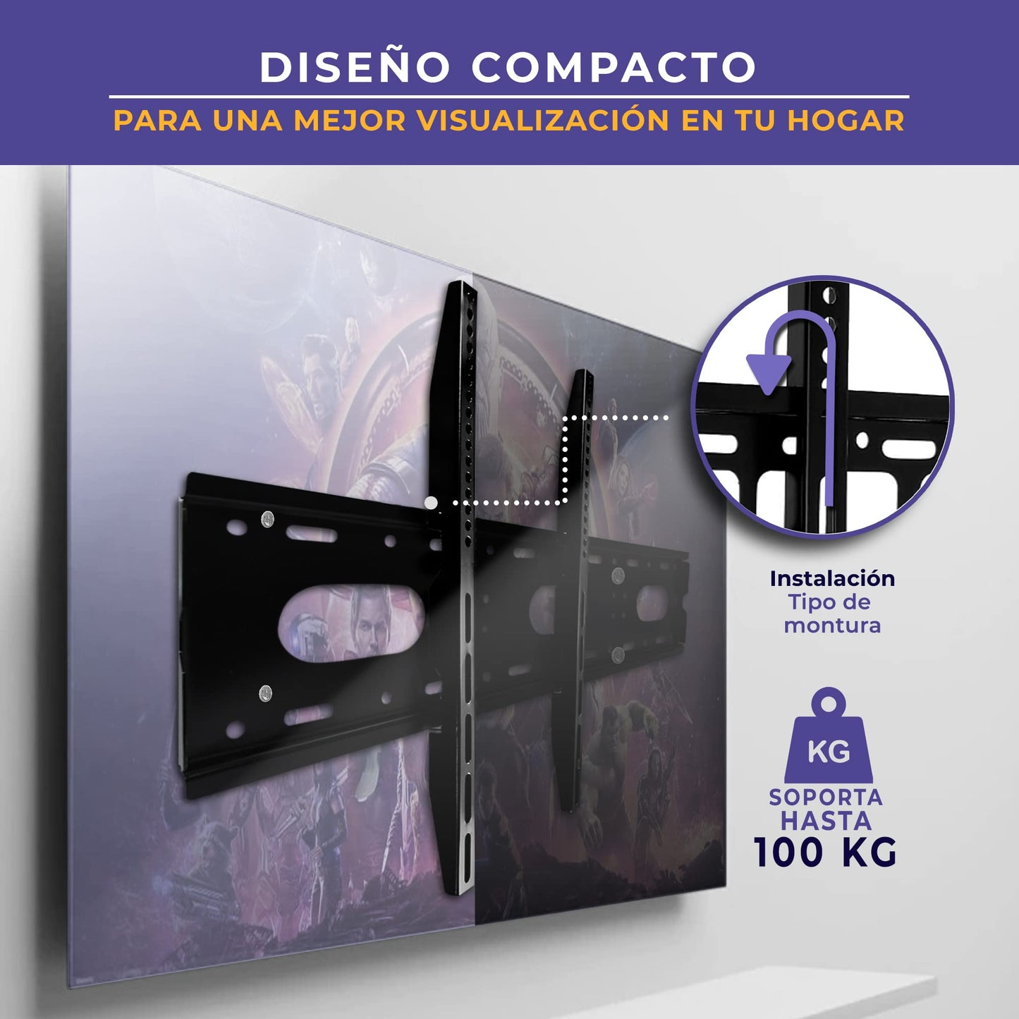 LINK BITS C4290N32 Soporte de TV 42 Pulgadas a 90 Pulgadas. Soporte Fijo para Pantallas. LED, LCD, PDP y Smart TV. Soporta hasta 100 kg. (Materiales Reforzado).
