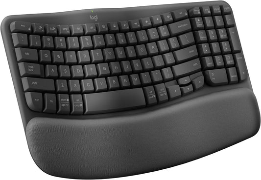 Teclado Ergonómico Inalámbrico Logitech Wave Grafito con Reposamanos Acolchado y Bluetooth para Multi-OS