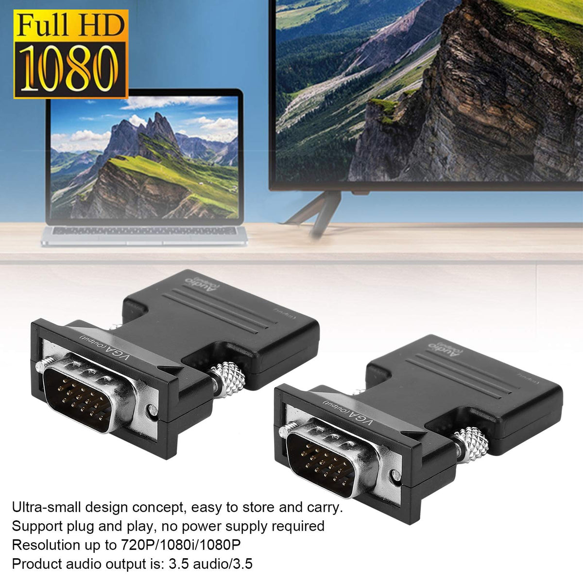 Adaptador HDMI a VGA Cuifati Negro con Convertidor de Audio para Video 1080P Plug and Play