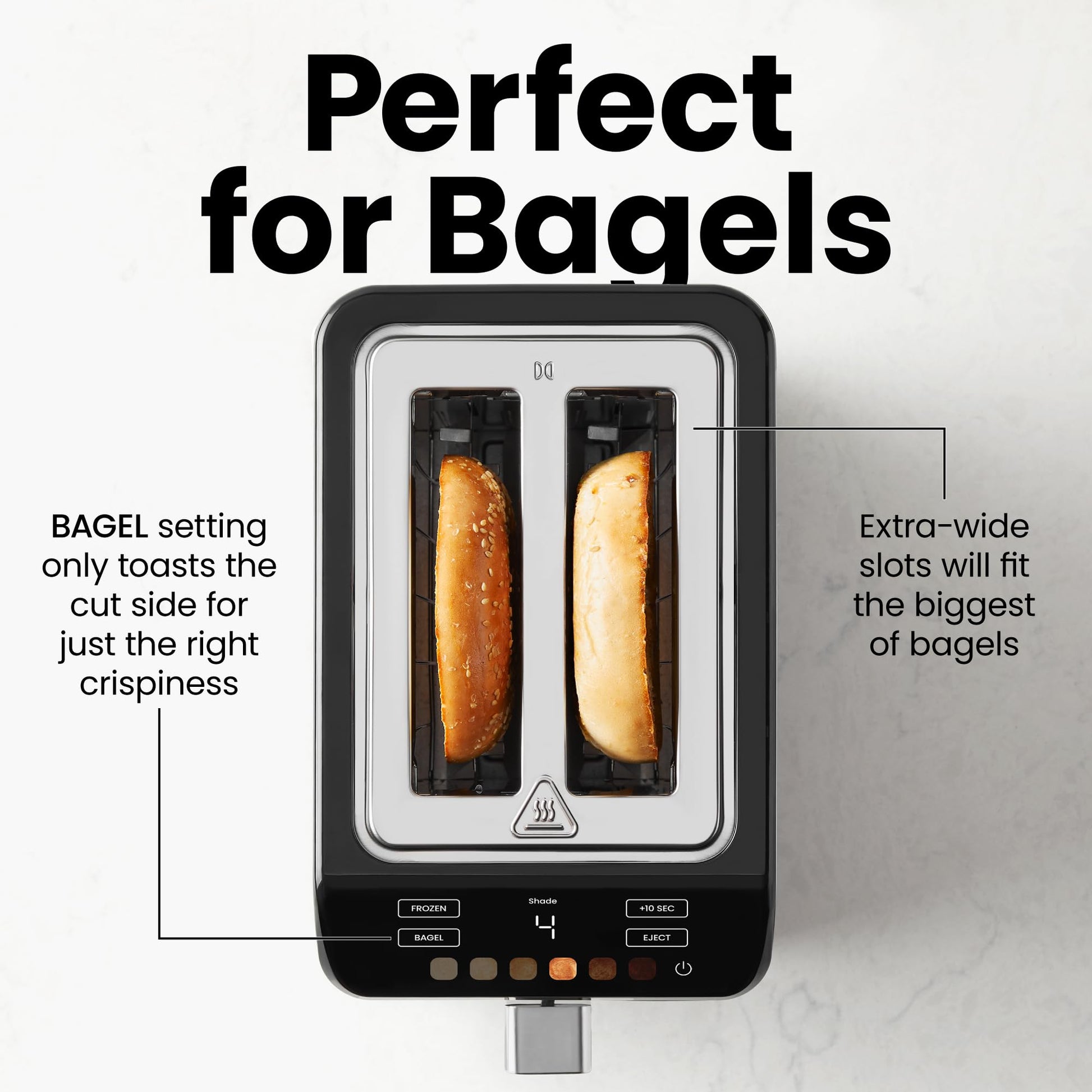 Chefman tostador digital Smart Touch de 2 rebanadas, 6 ajustes de sombra, controles de visualización táctil, ranuras extra anchas para panes gruesos y bagels, + 10 segundos, descongelación, bandeja