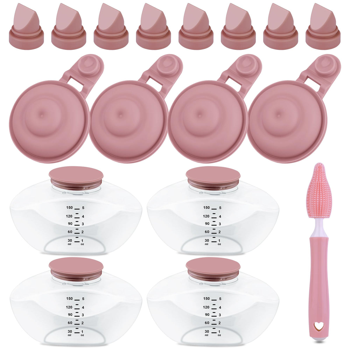 Kearnybo Kit de piezas de repuesto – Compatible con extractor de leche portátil M9 – 4 botellas, 8 válvulas de pico de pato, 4 membranas y cepillo para polvo de limpieza, accesorios sin BPA