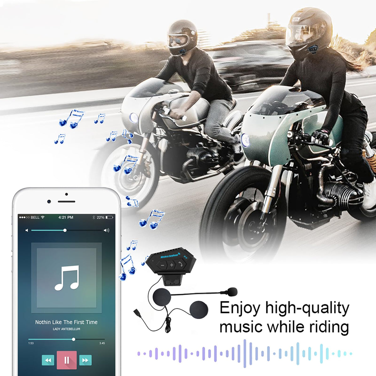 Auriculares Estéreo Bluetooth LYANGET Negro para Motociclismo