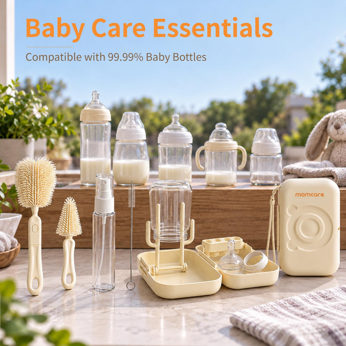 Momcare 6 en 1 cepillo para polvo de silicona para biberones con estante de