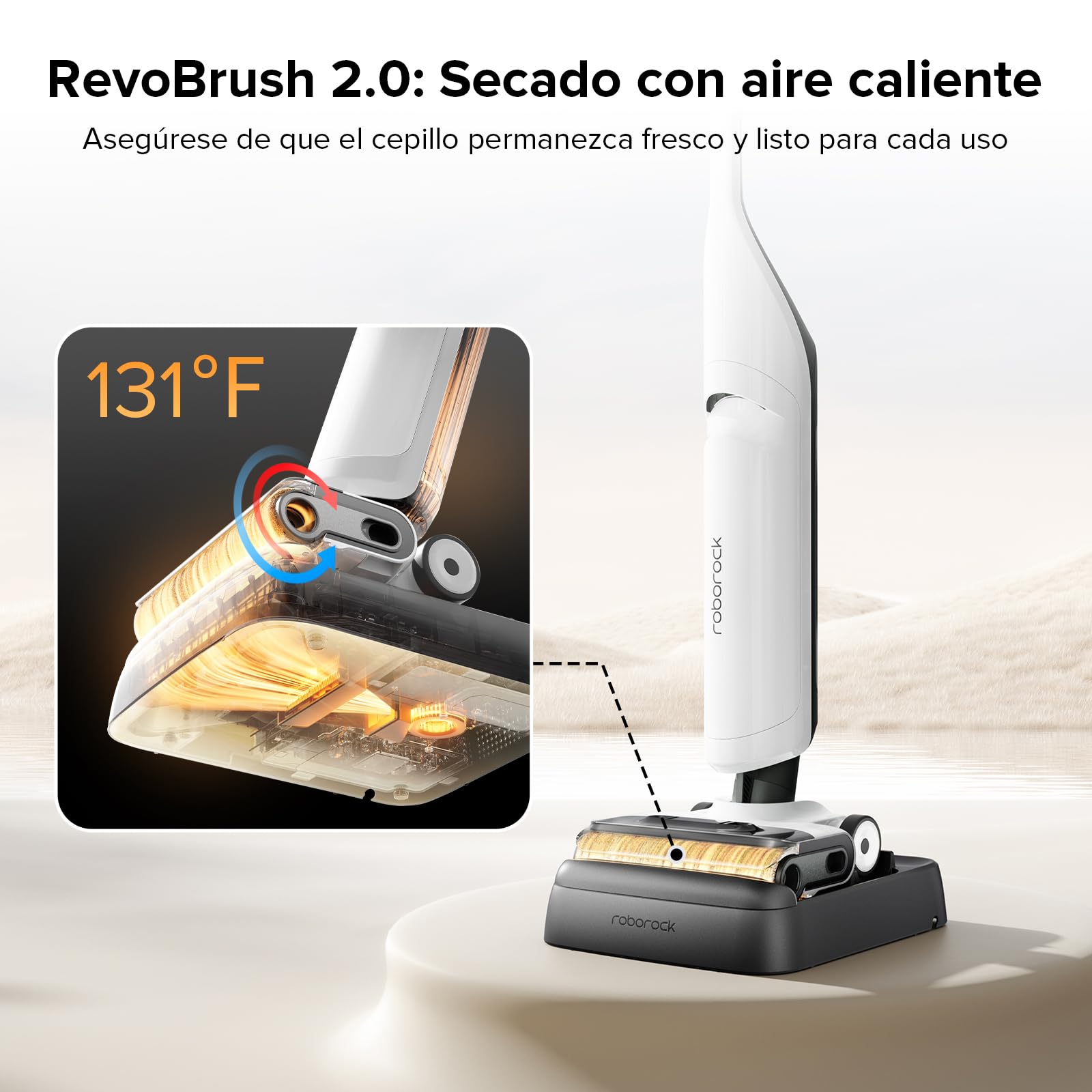 Aspiradora en húmedo y seco Roborock Flexi, diseño FlatReach de 180°, mopa inalámbrica de 17 000 Pa con autolimpieza con Agua Caliente y autosecado, Borde a Borde, mosaicos y Pisos Duros