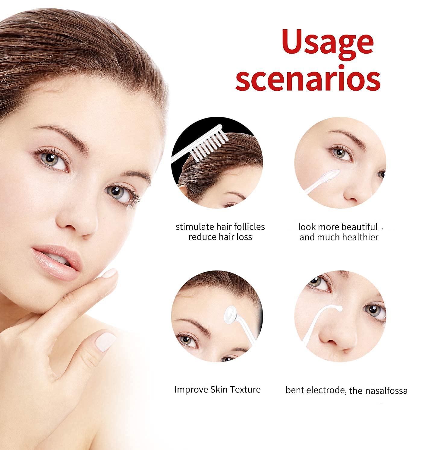 Varita facial de alta frecuencia/máquina con 5 piezas de argón herramienta para el cuidado de la piel para reducir las arrugas y apretar la piel.