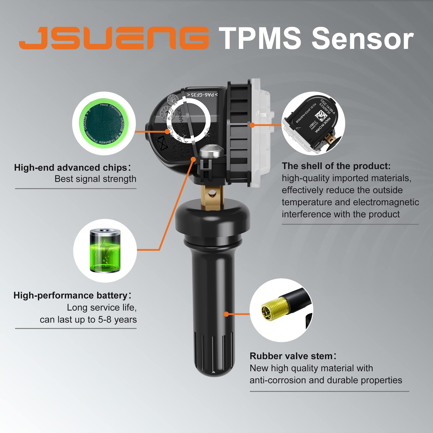 Sensor de Presión de Neumáticos Jsueng Ford Negro Paquete de 4