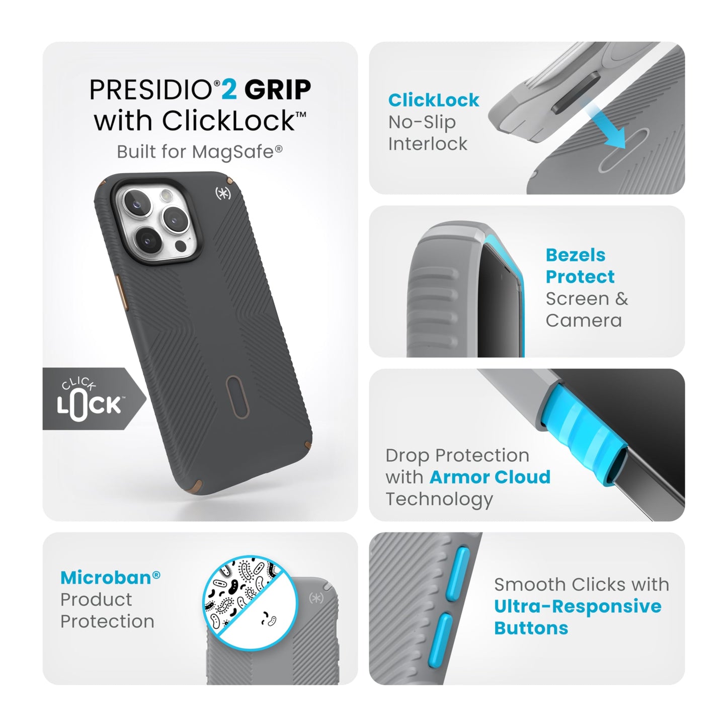 Funda iPhone 15 Pro MAX Speck Charcoal Grey Cool Bronze Magsafe Clicklock