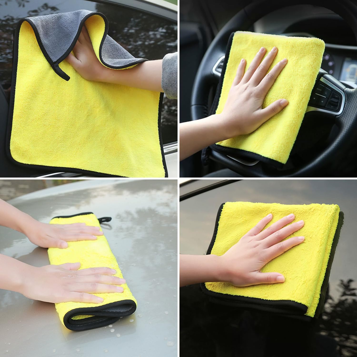 DASKING Kit Limpieza Coche, Guante y Toallas de Microfibra Premium de Lavado Coche, 2PCS Toallas (30 * 40cm) y 1PC Guante para la Limpieza de vehículo, Juego de Limpieza para Automóviles,Amarillo