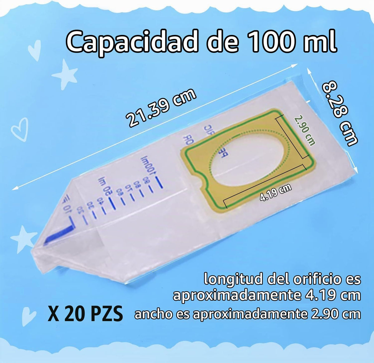 Yeustkony Colector De Bolsas De Orina Pediátrica De 20 Piezas, Bolsa De Colector De Bebé De 100 Ml, Bolsas Individuales Para Pis, Colección Multiusos De Viaje Desechable, Receptor Transparen