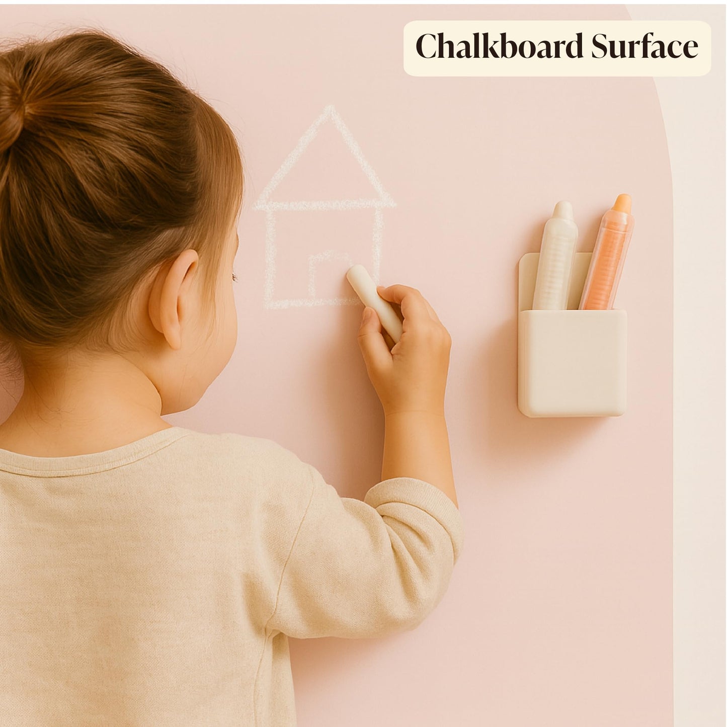 Orelle MagicWall - Adhesivo magnético para pared de arco, reposicionable y apto para inquilinos, pizarra magnética para pared de despegar y pegar, esencial para sala de juegos, incluye tiza y soporte