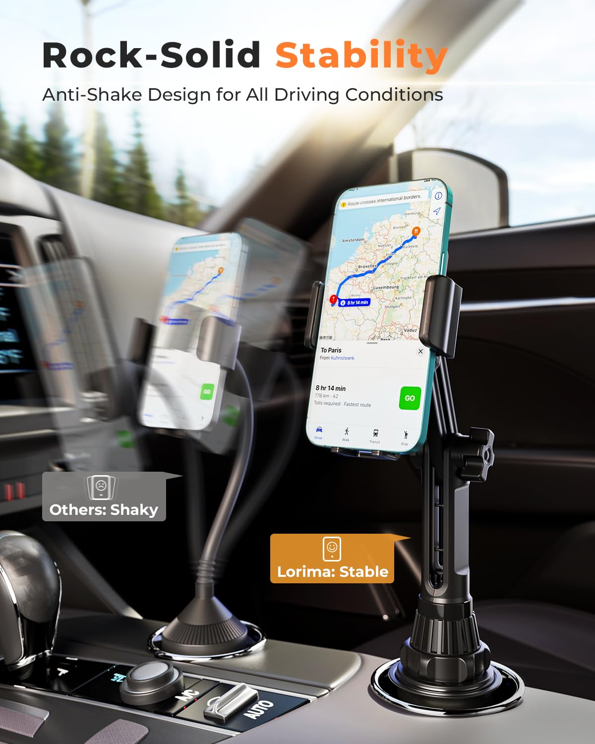 Lorima - Soporte Universal para teléfono de Taza Ajustable para Coche, Compatible con iPhone, Samsung, Huawei, LG, Sony y Nokia