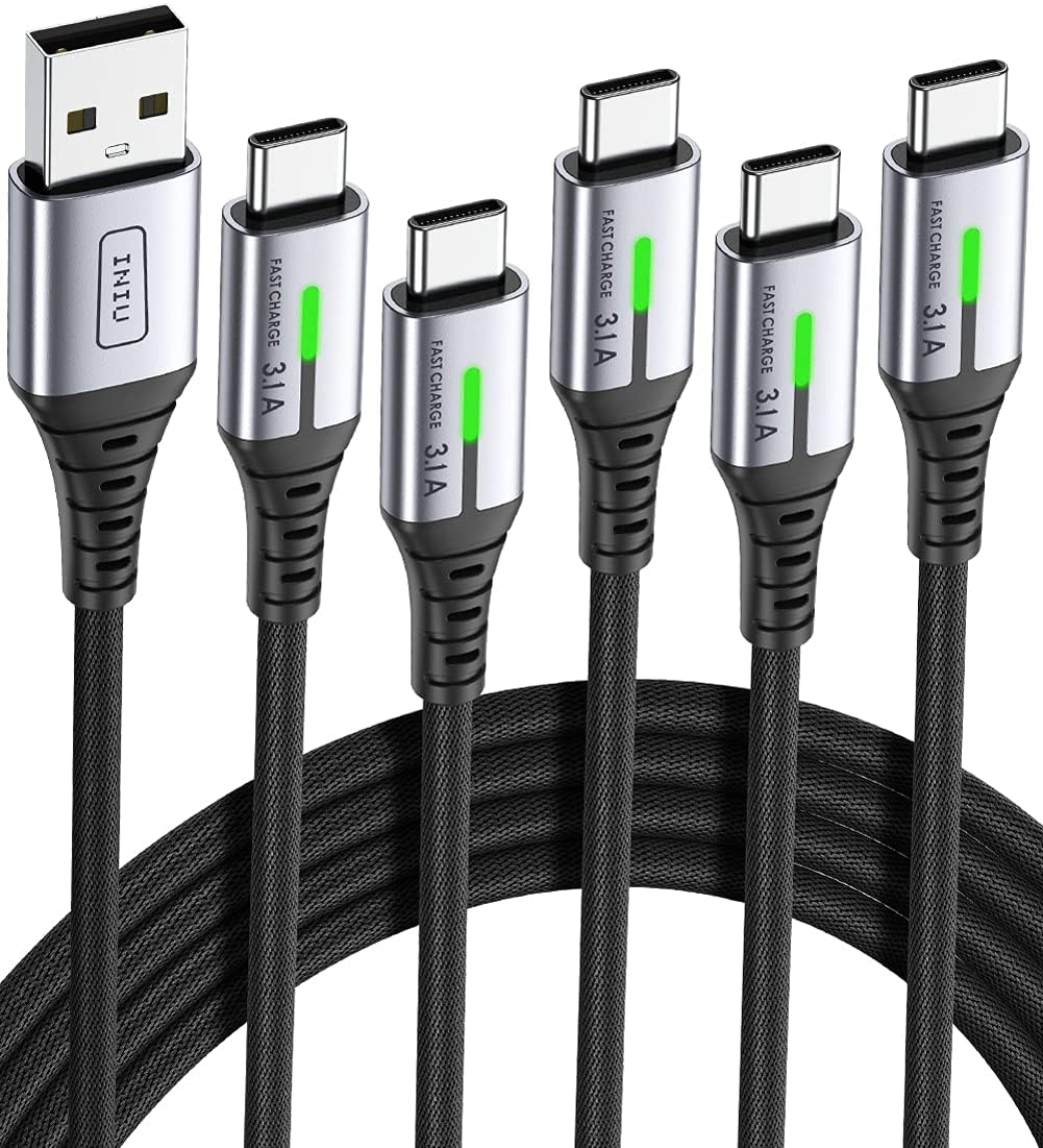 INIU Cable USB C, 5Pack (1+1+2+2+3m) Cable USB Tipo C 3.1A QC 3.0 Nilón de Cable USB A a USB C Carga Rápida Sincronización de Datos para iPhone 16 15 Samsung Galaxy S22 S21 S20 Huawei Switch Xiaomi