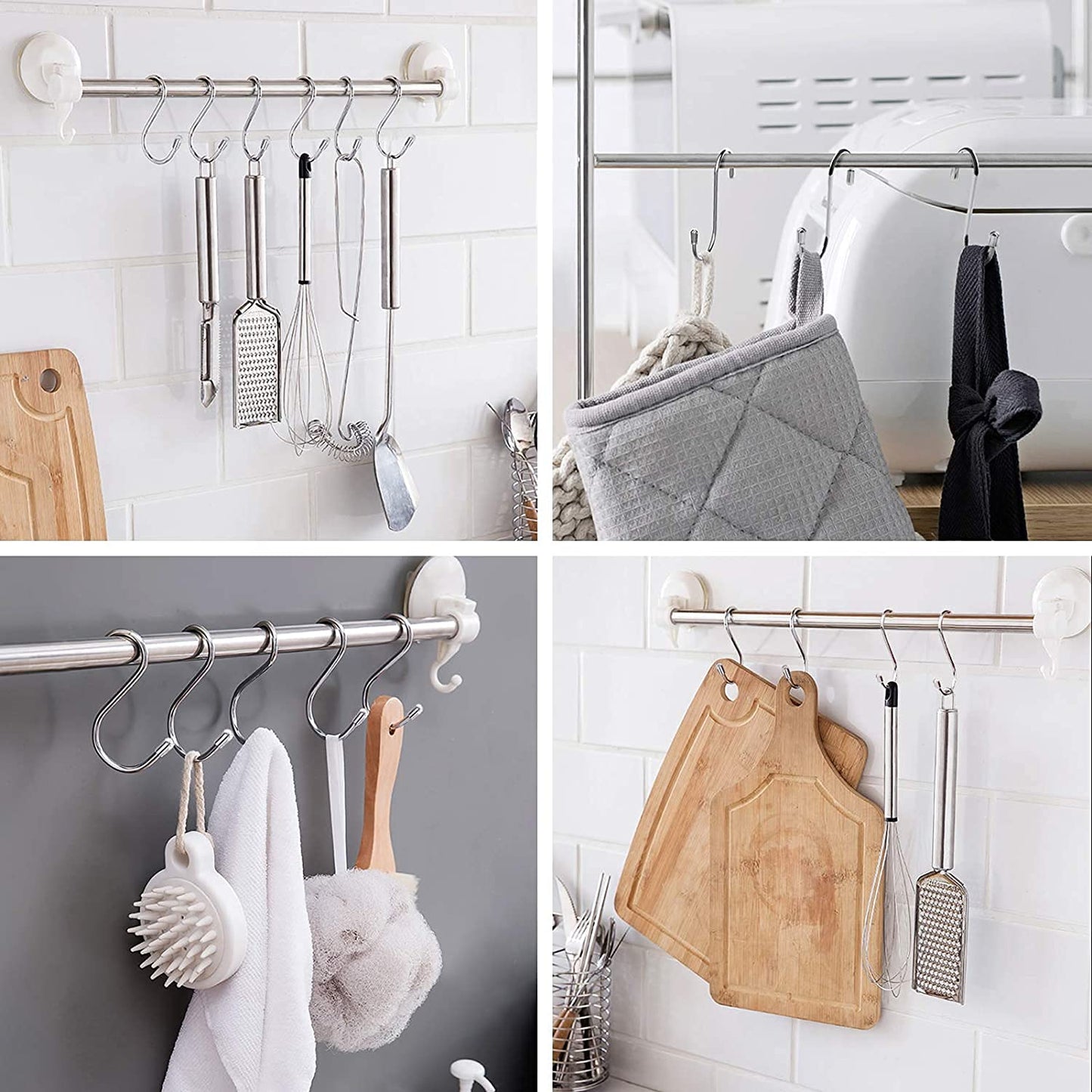 Ganchos para Colgar en Forma de S de Acero Inoxidable 45 Piezas Colgantes para Utensilios de Cocina, Baño, Recámara, Sartenes, Ropa, Bolsas, 3 Tamaños 6/9/12 Cm