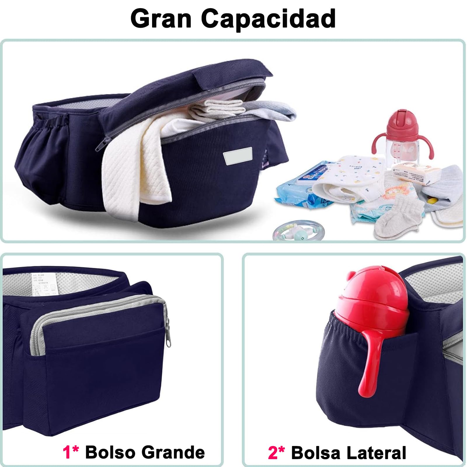 Cangurera para Bebe Ergonómica - Mochila Portabebé con Asiento de Cadera y Diseño Transpirable, Ajustable y Multifuncional para Recién Nacidos y Niños Pequeños - Soporta Hasta 30 kg