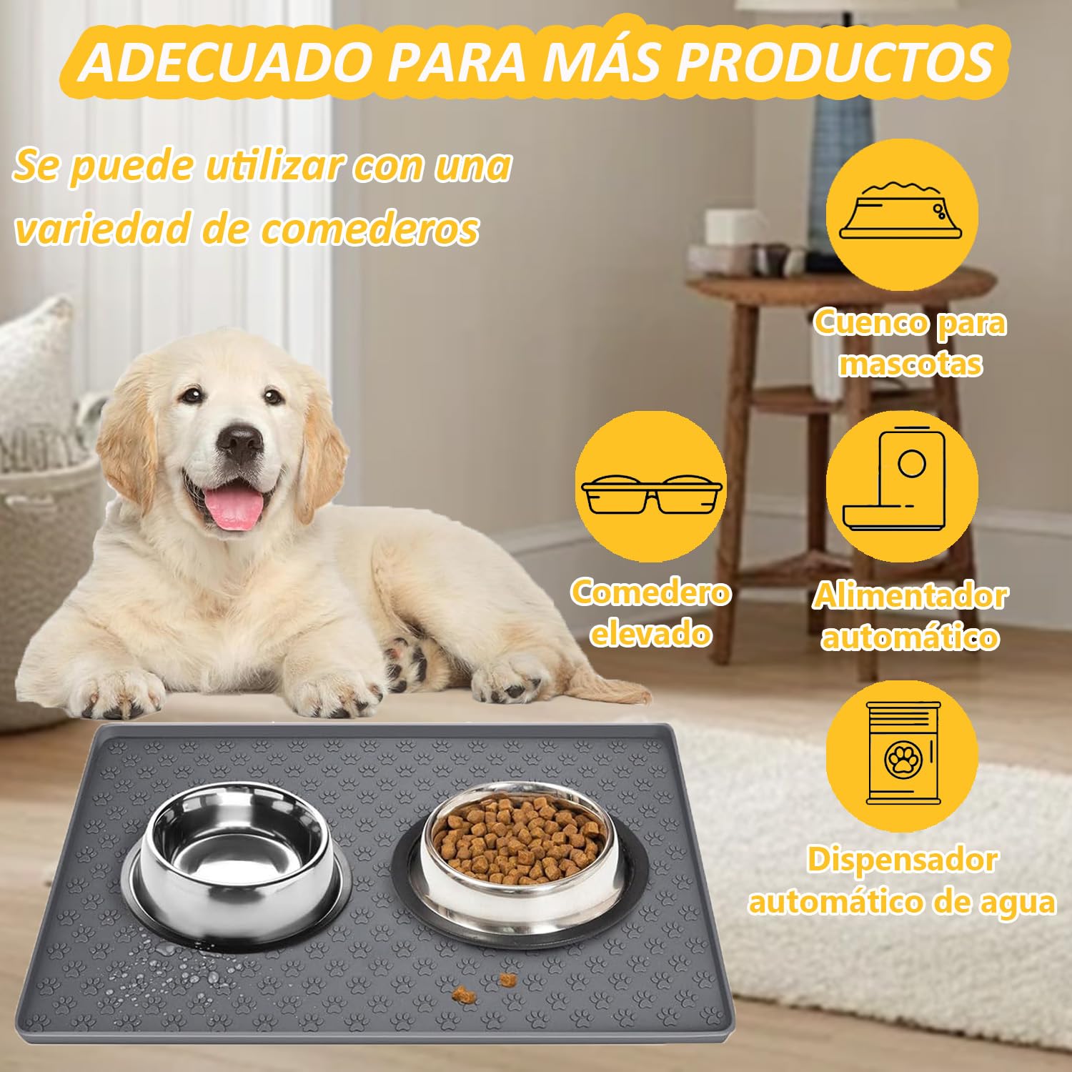 Tapete de Silicona para Comida de Perro Gris Antiderrame