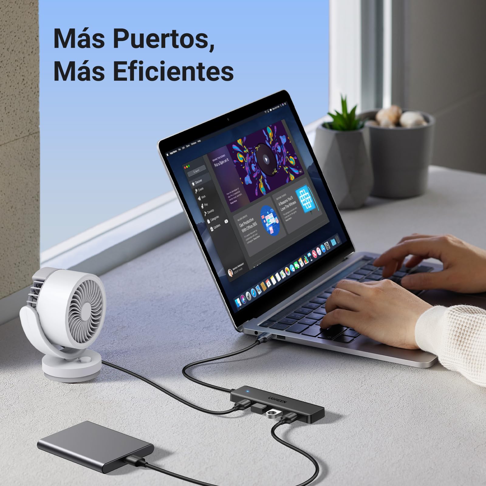 Hub USB 3.0 UGREEN Negro 4 Puertos 5Gbps 15CM