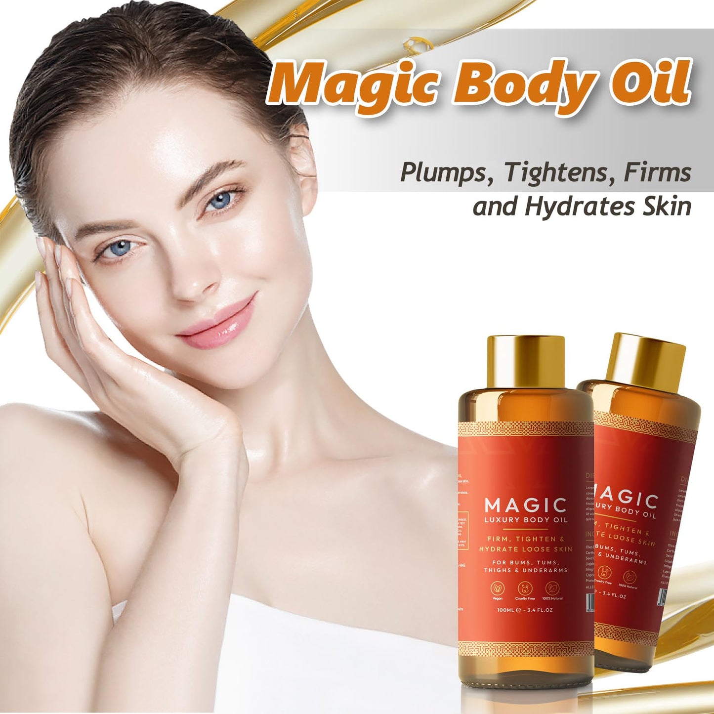Besque Magic Body Oil - 100ml, Besque Firming Oil, Besque Magic Luxury Body Oil Moisturizer, Multi-Purpose Body Oil for Arms, Chest, Thighs and Tums (2)