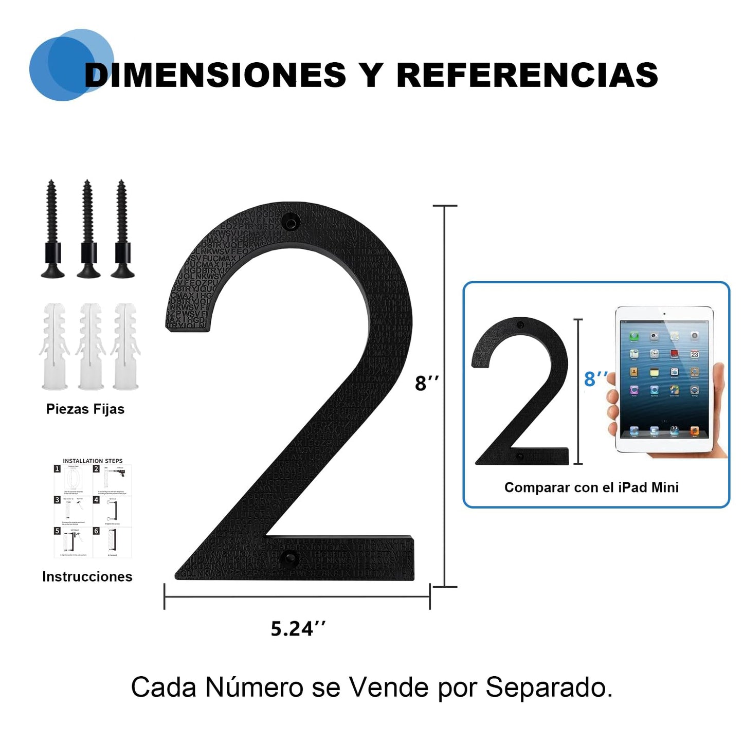 GLINTYU Numeros para Casa Exterior, Altura 20 cm, Material ABS Engrosado de 8,3 mm, Negro Mate, Fácil de Instalar y Resistente, Adecuado para Uso Residencial, de Oficina, Piso y Calle (2)