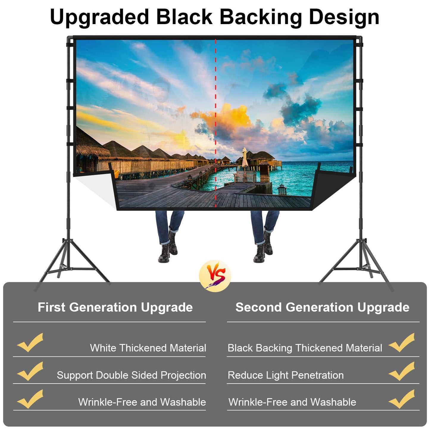 TOWOND - visualización de proyector portátil de 120 pulgadas con respaldo negro, visualización de proyección para interiores 16:9 4K HD sin arrugas con bolsa de transporte para noche de cine en el