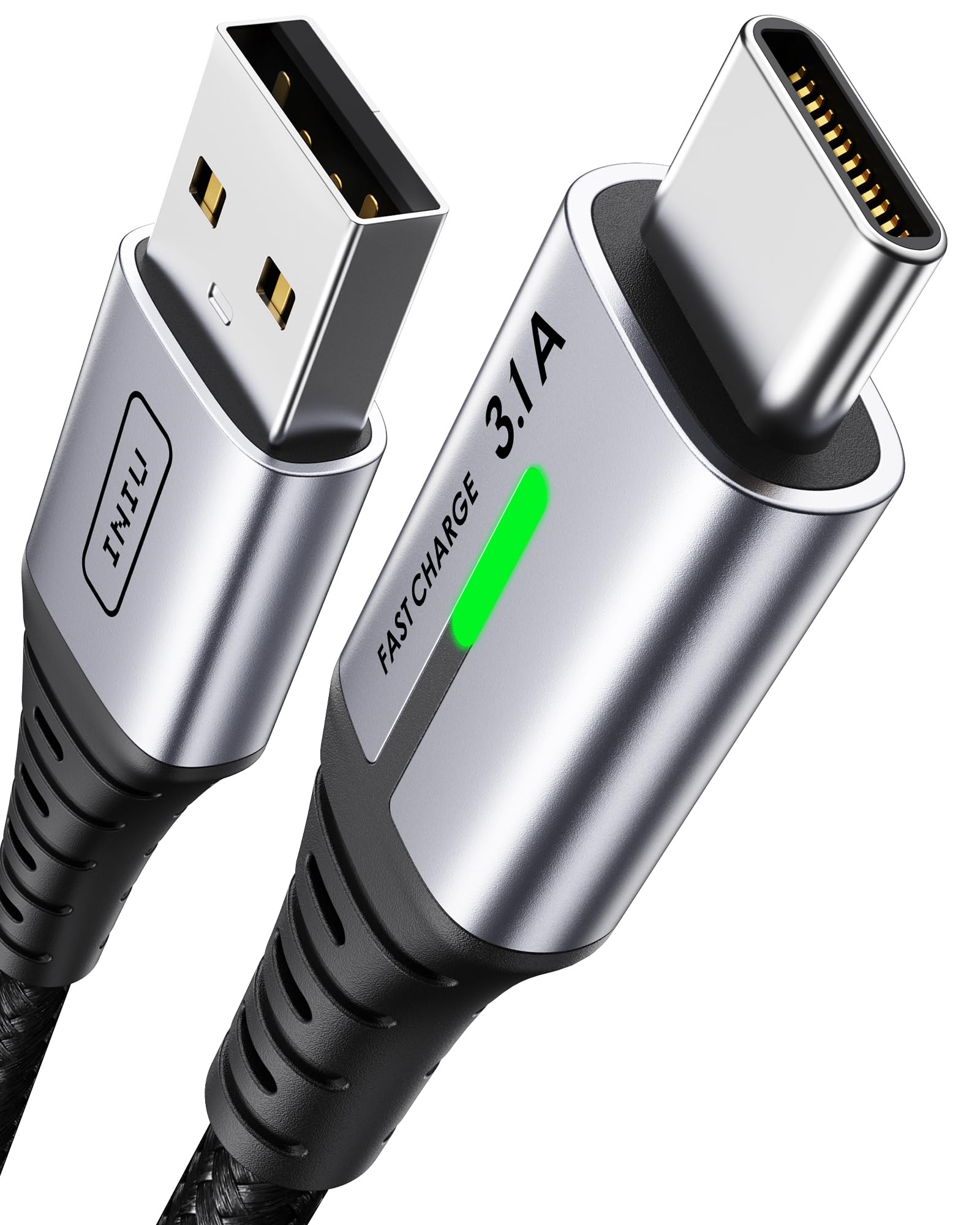 INIU Cable USB C, Cable Tipo C Carga Rápida [2m/3.1A], Nylon QC 3.0 Cable USB-C a USB A para iPhone 16 15 Samsung S23 S22 S21 S20 S10 Note 20 Xiaomi Note 11 Huawei P30 Google Pixel 7 Pro Switch PS5