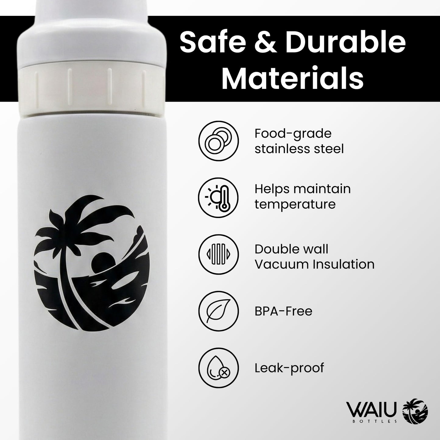 Waiu - Biberón aislado de acero inoxidable de 4 onzas, mantiene las bebidas frías 24 horas, caliente 8 horas, sin BPA, aislado al aspiradora, biberón de viaje (blanco)