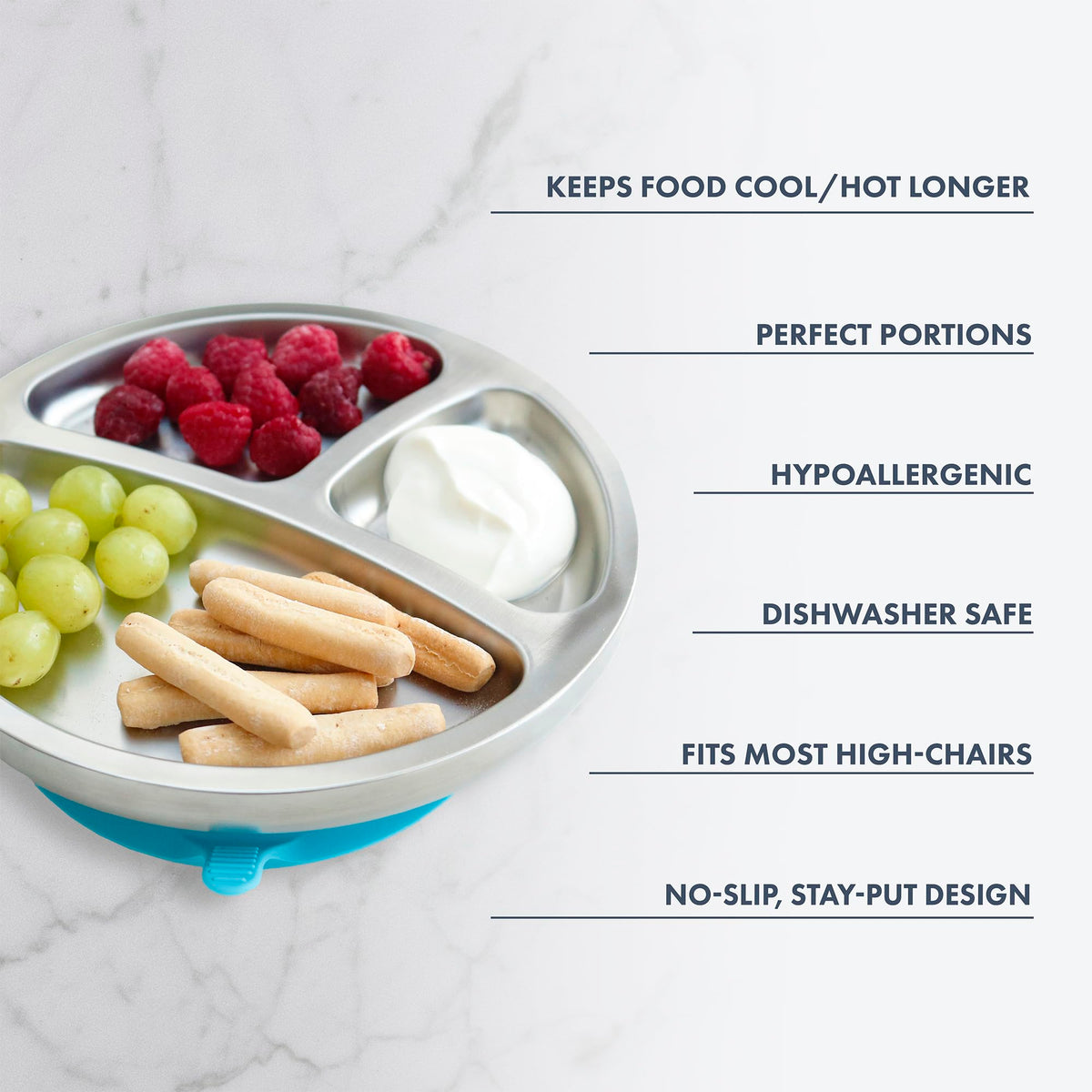 Avanchy - Plato de acero inoxidable para niños pequeños, con ventosa