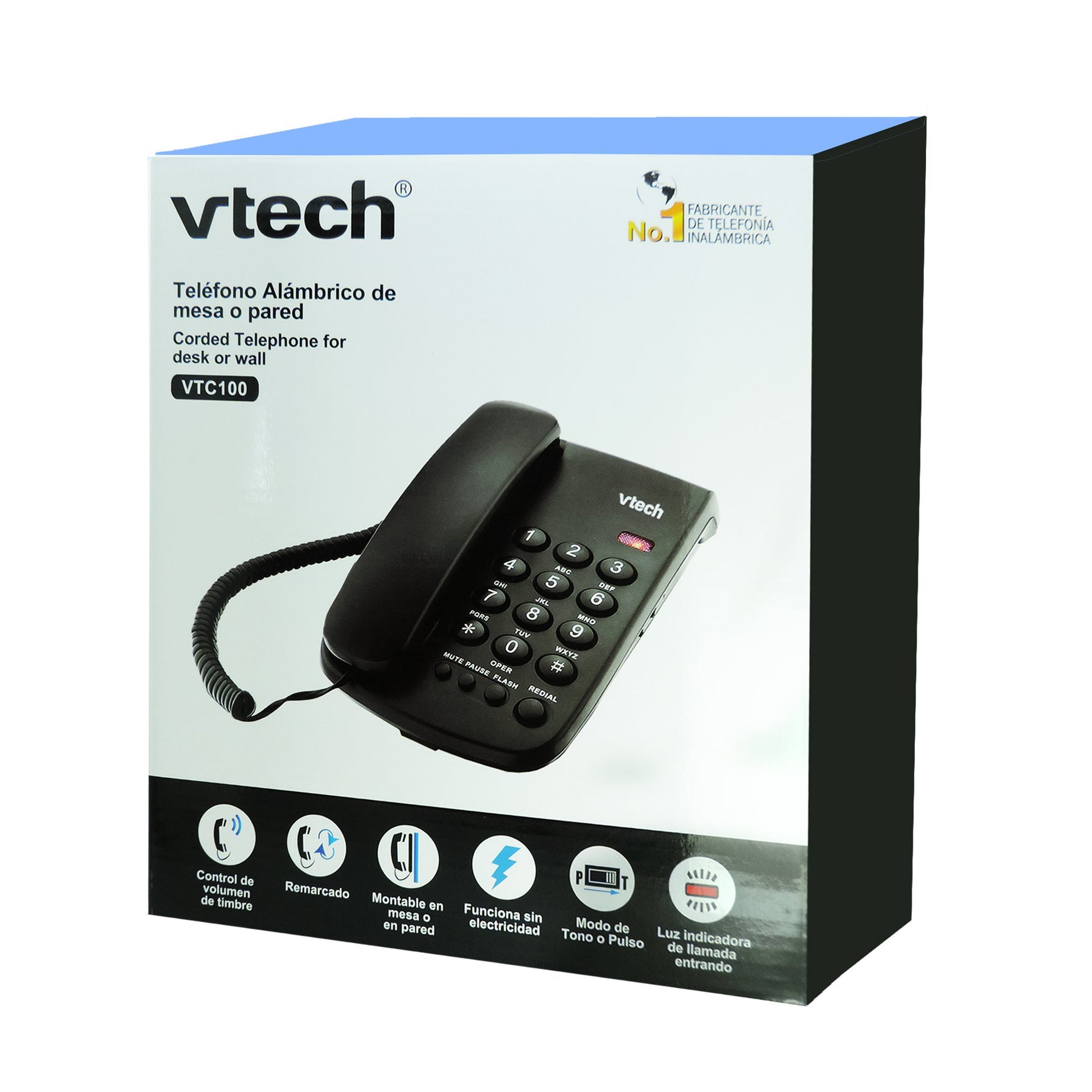 VTech VTC100 Teléfono Línea Fija, Color Negro