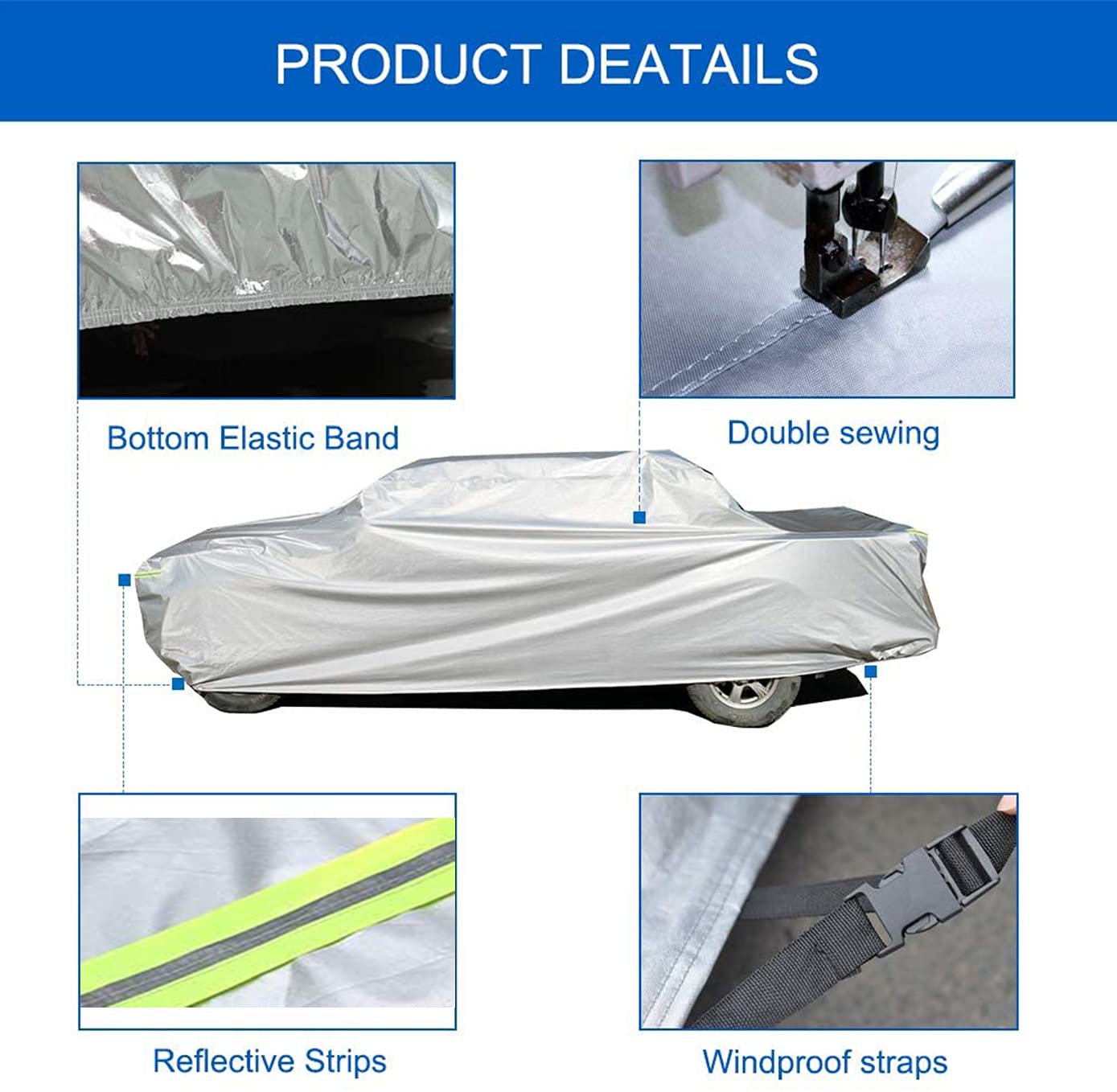 KouKou Cubierta de Camión Impermeable Todo Tiempo, 6 Capas Cubierta Completa de Pickup, Protección contra el Polvo de la Lluvia UV del Sol al Aire Libre, Camión de Ajuste Universal hasta 242 pulgadas.
