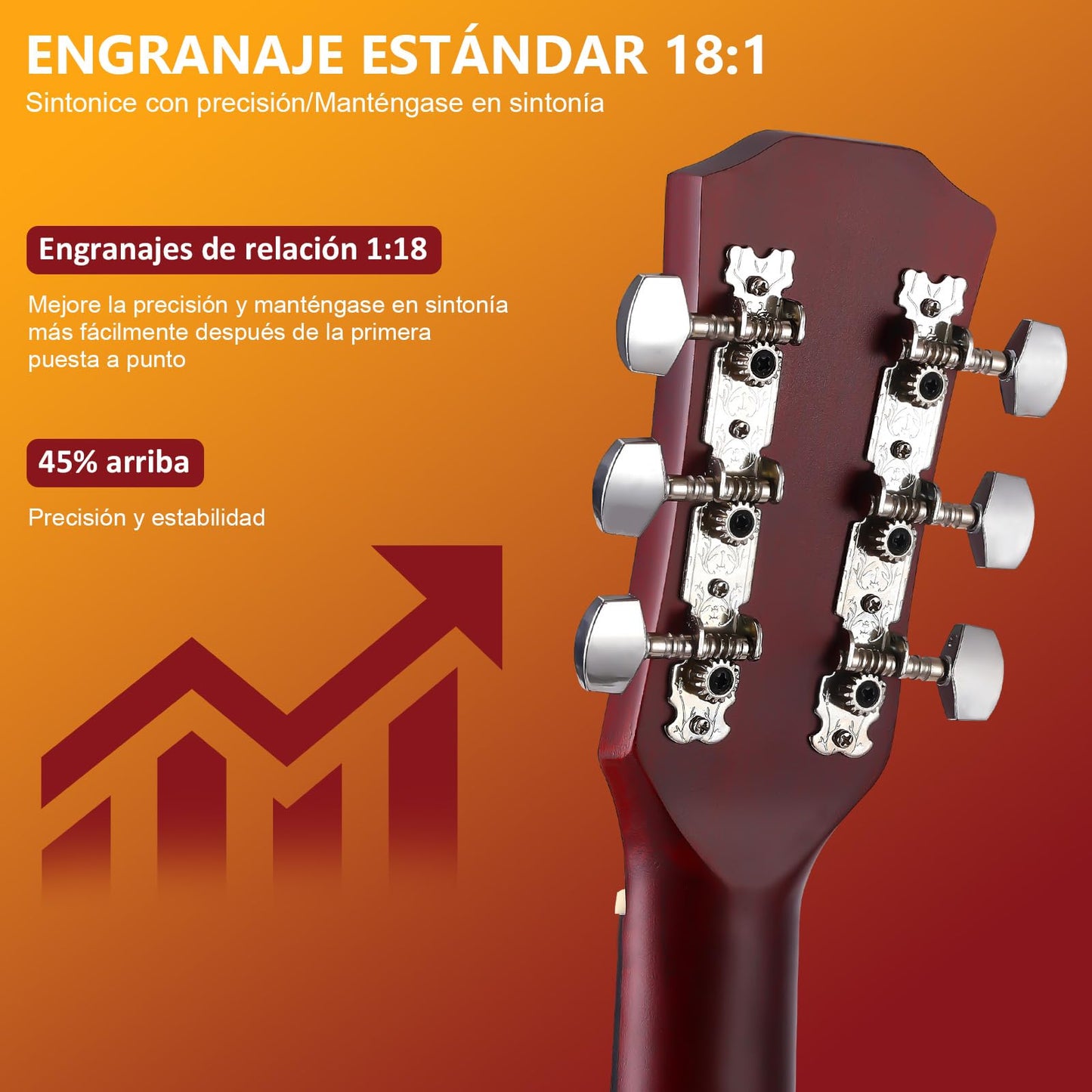 Guitarra Acústica, MTQ Guitarra Acustica con Estuche, Correa, Cuerdas, Púas, Guitarra Acustica de 38 Pulgadas, 6 Cuerdas de Metal. (Marrón)