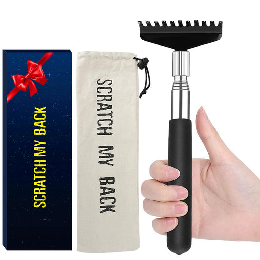 Rascador de Espalda Extensible Portátil de Acero Inoxidable Negro con Bolsa de Lona