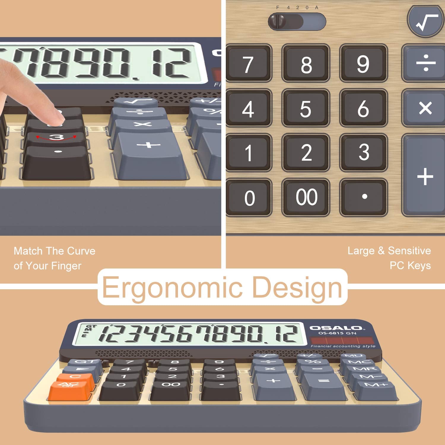 Calculadora de Escritorio Pantalla LCD Extra Grande de 5 Pulgadas Calculadora de Contabilidad de números Grandes de 12 dígitos con botón de Respuesta Gigante (6815GN-2 Piezas)