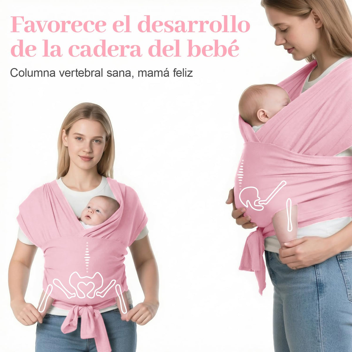 Niños Portador, 1 Pieza ajustable Niños Portador, Fular Elástico para Bebé y Recién Nacido Ergonómico, Hasta 10Kg (Rosa)