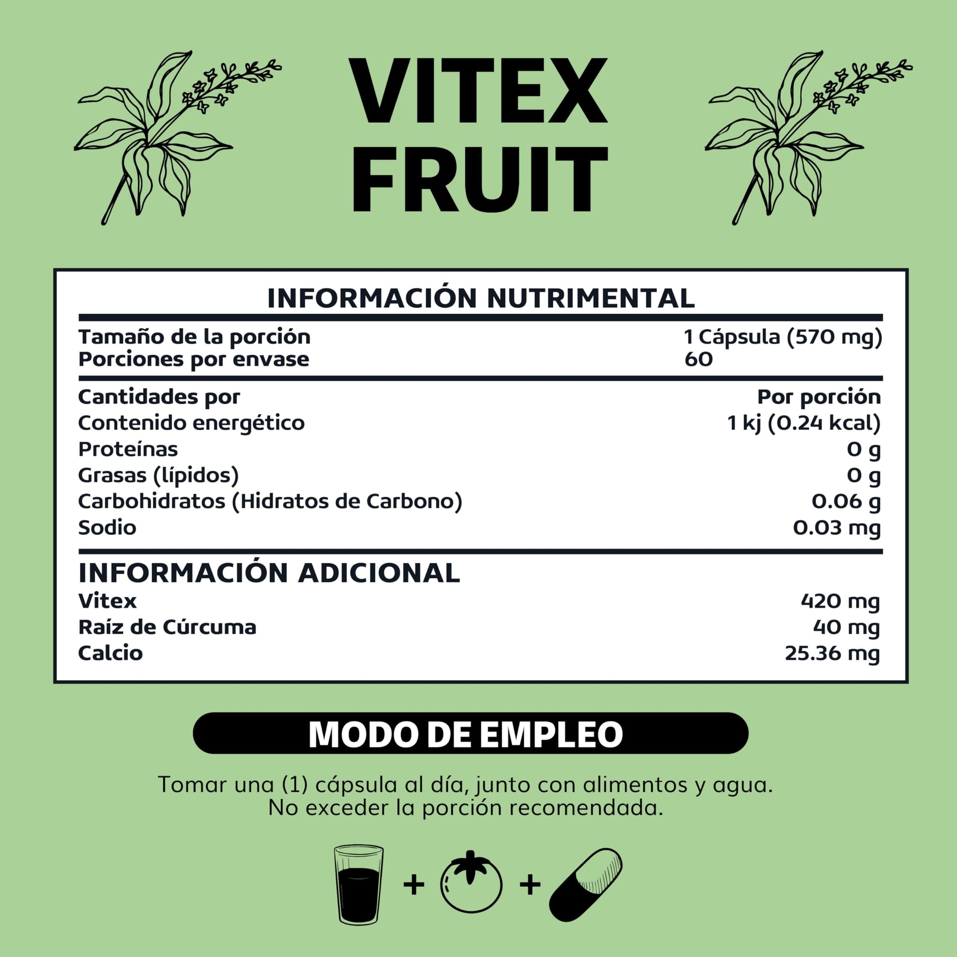 Beyond Vitamins | Vitex Fruit 420mg | Vegano | 1 cápsula al día, 2 meses de consumo