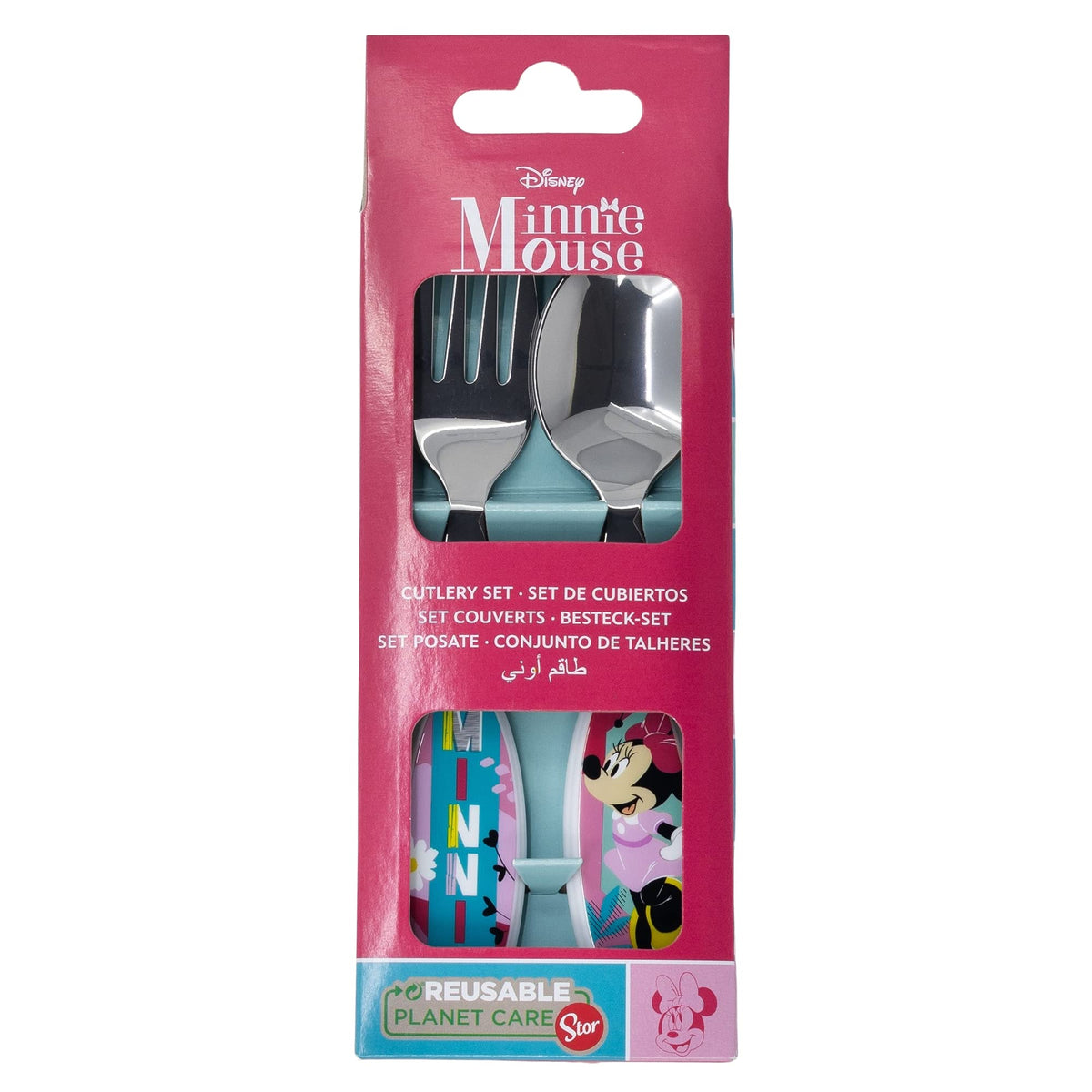Stor - Juego de 2 cubiertos de acero inoxidable para niños, Minnie Being More Minnie, Verspielt, thematisch, Rojo y blanco, 2 Count
