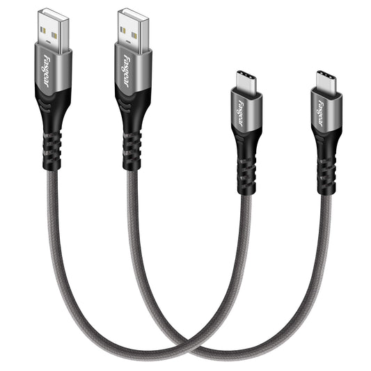Cables de Carga USB C Fasgear Gris Carga Rápida 3A Trenzados 1 Pie (Paquete de 2) para Galaxy S24 S23 y Huawei P60