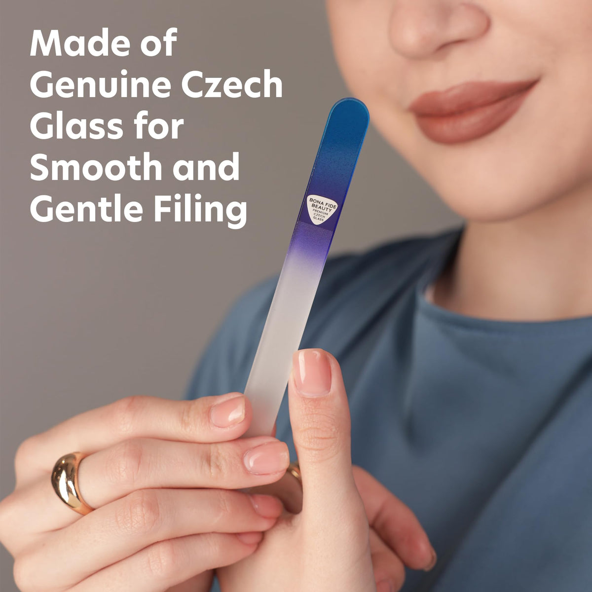 Glass Nail File Manicure Set, Bow Ergofile for Gentle & Efficient Filing, Professional Nail Care Tools by Bona Fide Beauty Genuine Czech Glass