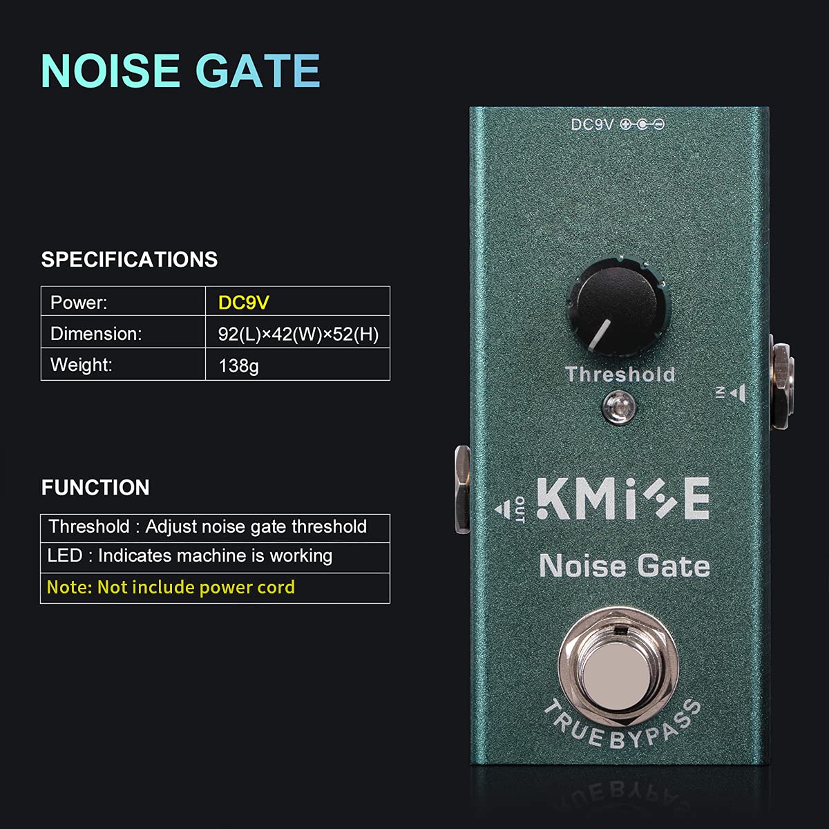 lotmusic Pedal de efectos de guitarra eléctrica Mini tipo único DC 9V True Bypass (Noise Gate)