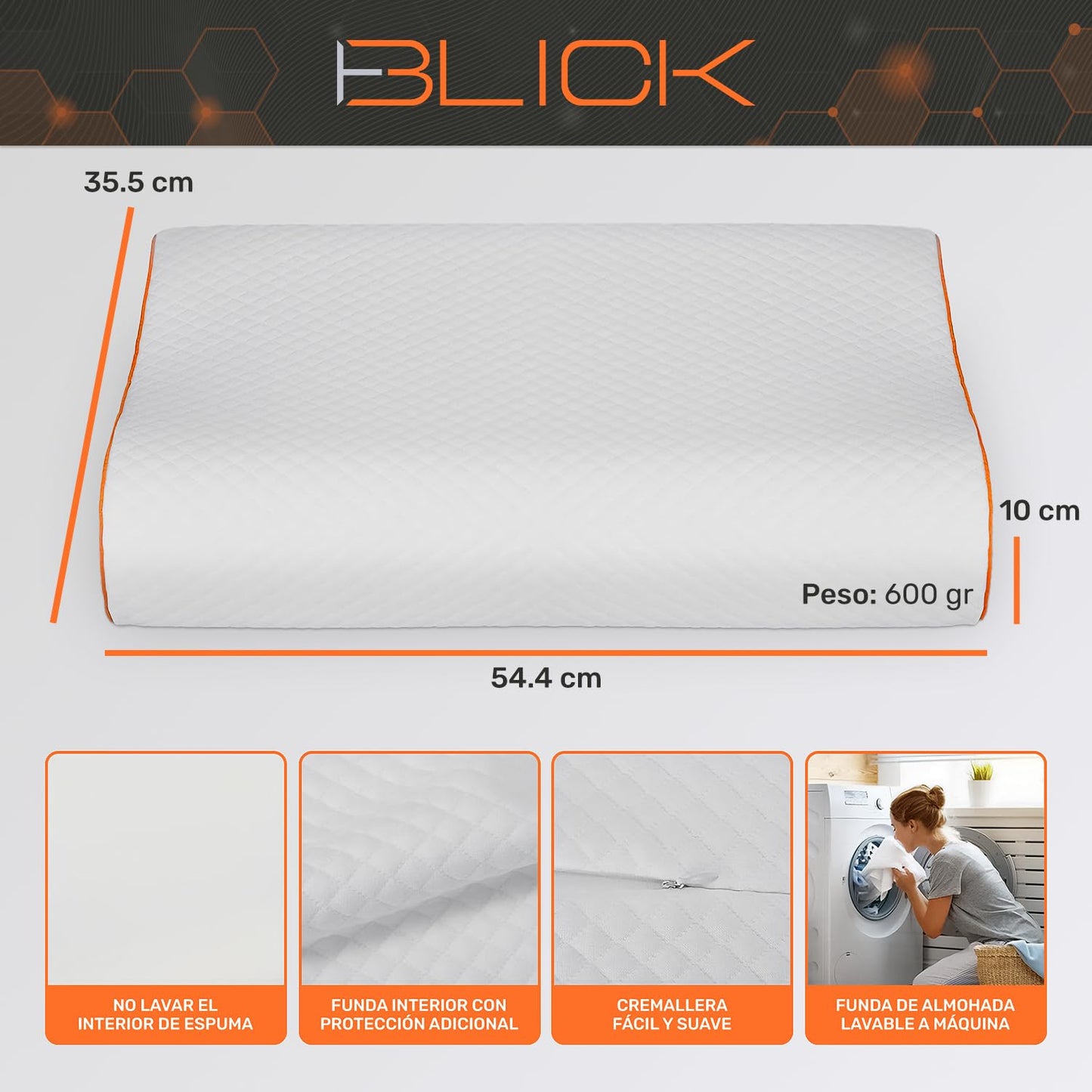 Blick Almohada Ortopedica Memory Foam con Diseño Ergonomico Altura Ajustable y Antialergico