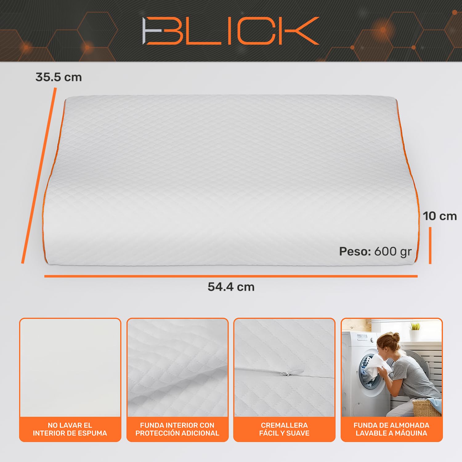 Blick Almohada Ortopedica Memory Foam con Diseño Ergonomico Altura Ajustable y Antialergico