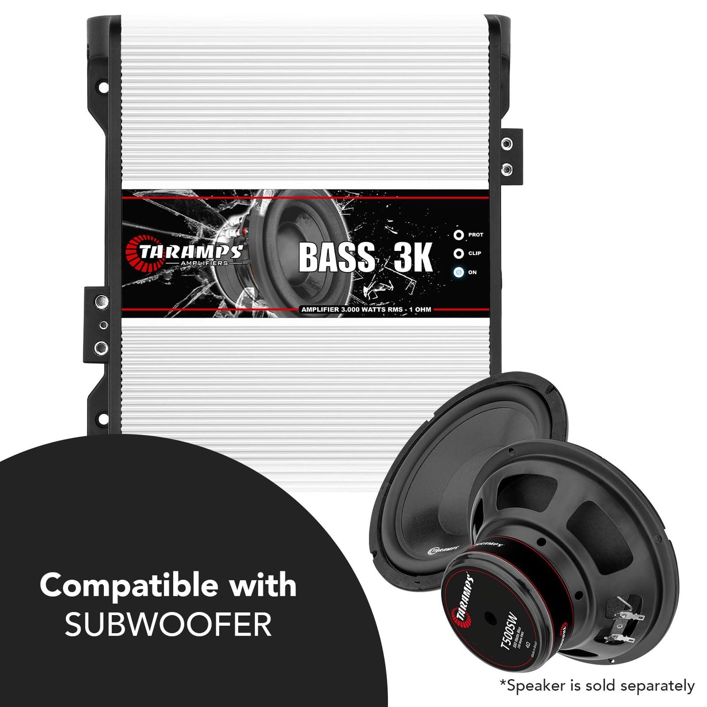 Amplificador Monofónico Taramps Blanco 3000 Vatios Clase D 1 Ohmio Monobloque