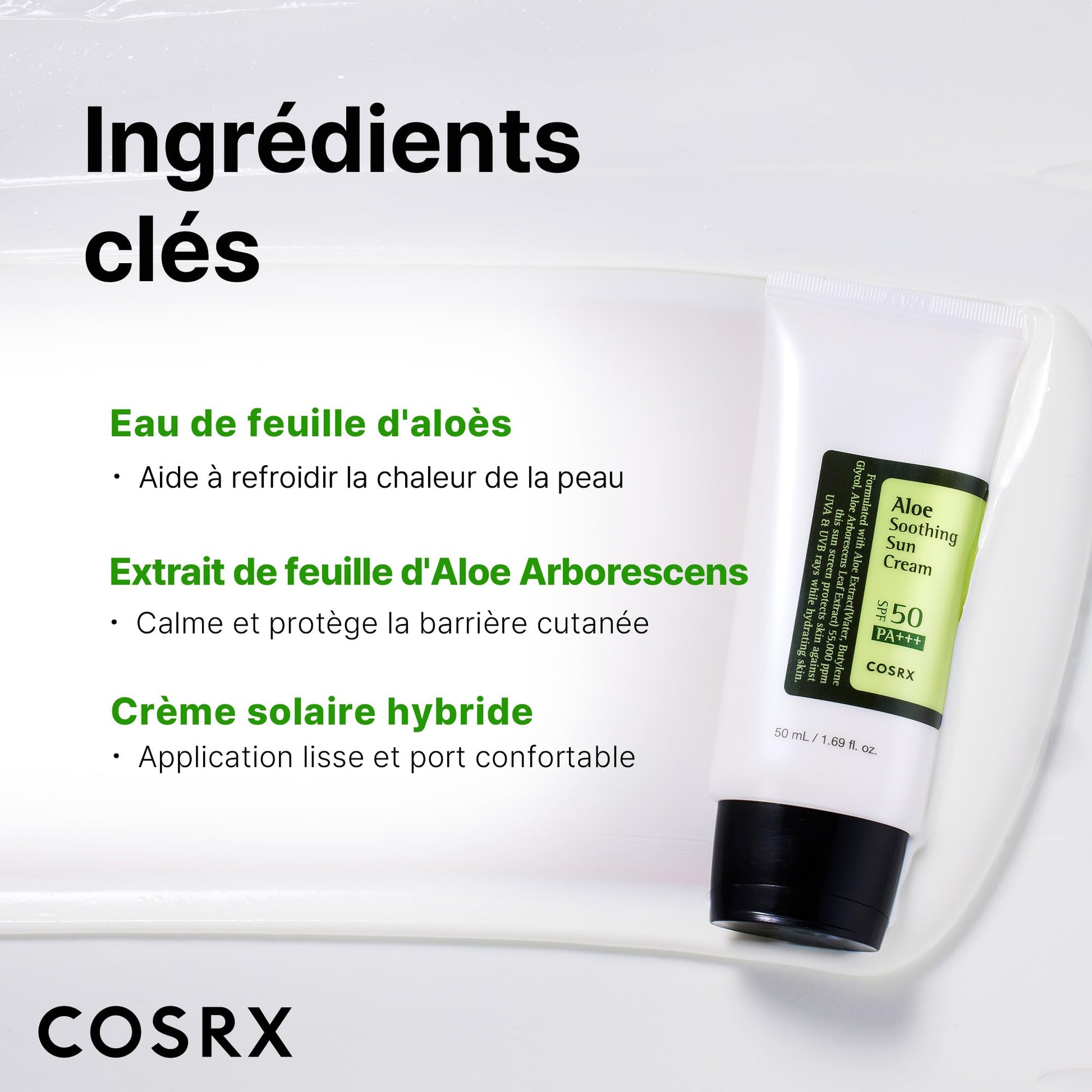 COSRX - Crema solar calmante con aloe SPF50 PA+++, 50 ml