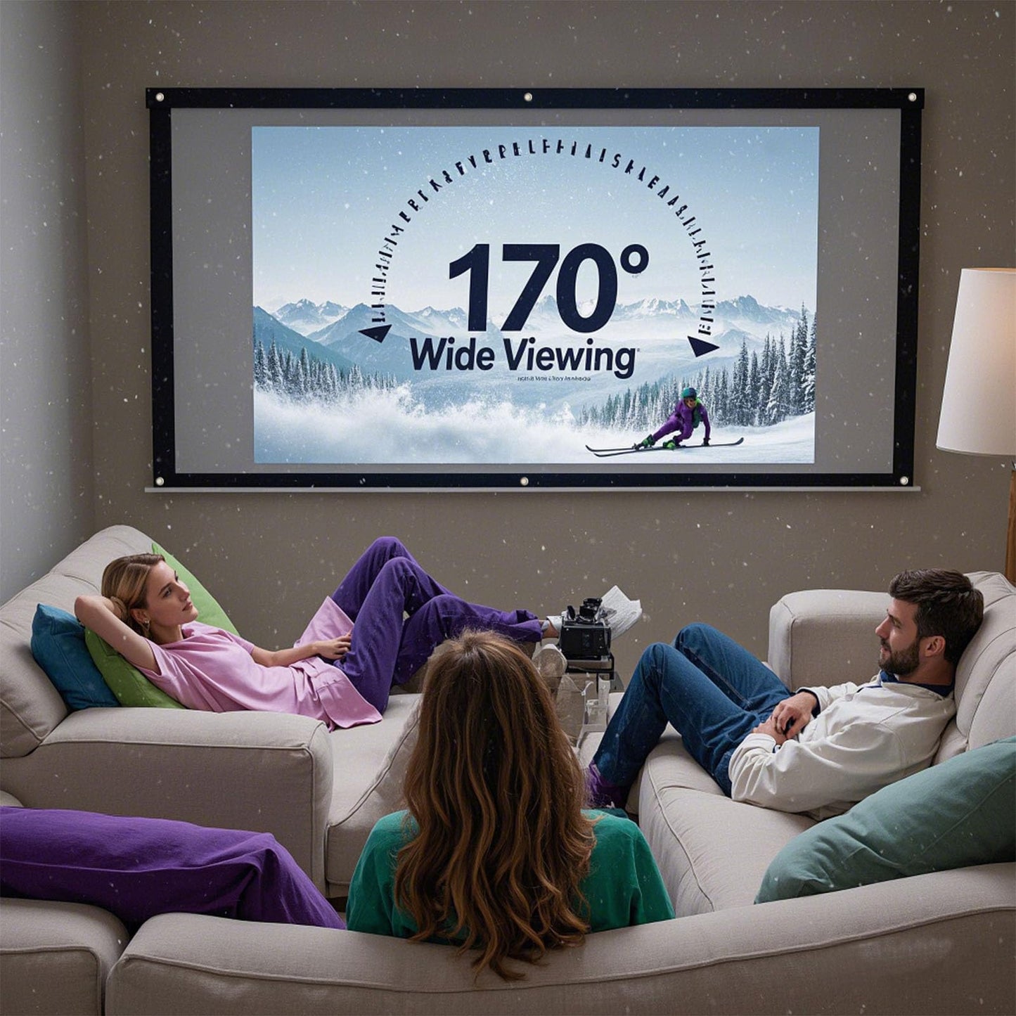 Pryznal - visualización de proyector plegable de 72 pulgadas, diseño de cuerda de 4 esquinas, portátil antiarrugas 16:9 HD para exteriores, para camping, fiestas y cine en casa
