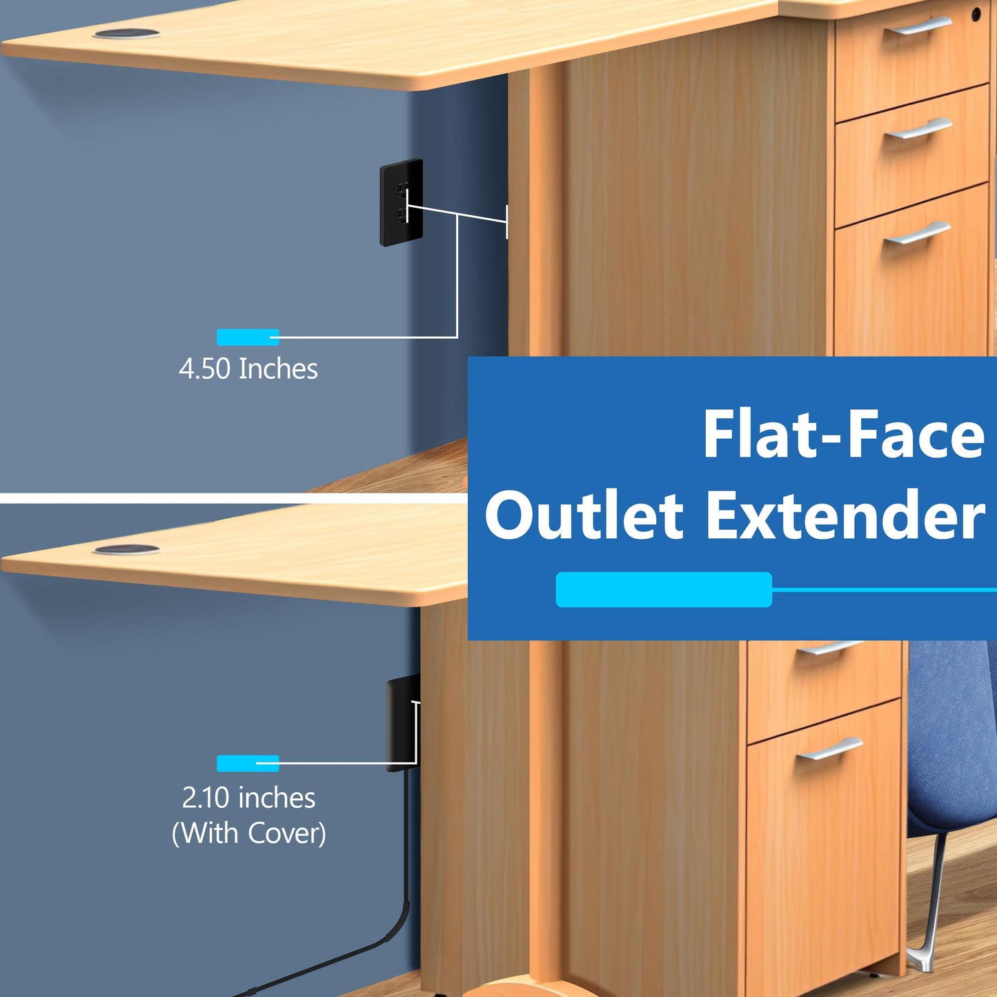 LIDER Extensor de toma protegido contra sobretensiones, tira de alimentación de 4 tomas, USB tipo A de 21 W y 2 puertos USB tipo C, enchufe de placa de pared ultrafino con extensor de cable, cara