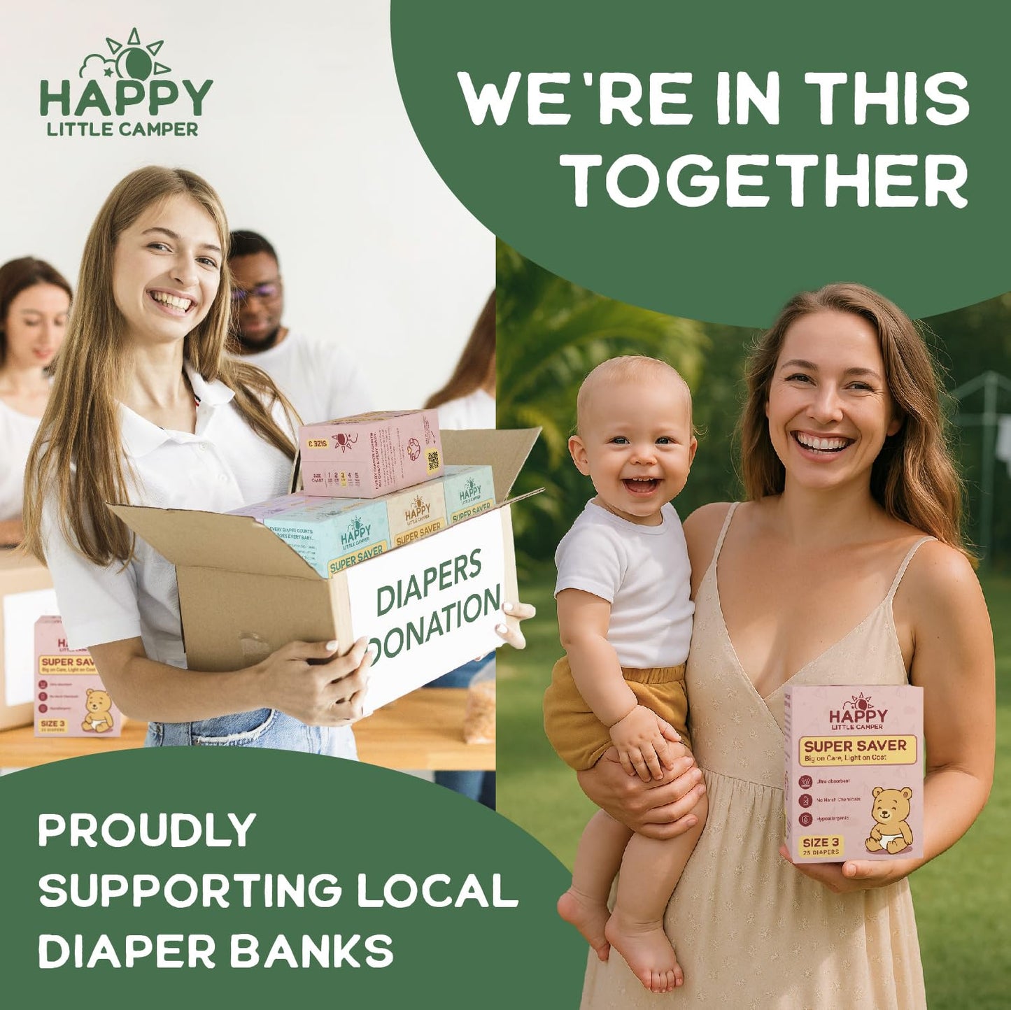Happy Little Camper - Pañales súper ahorradores, tamaño 2, 25 unidades, pañales desechables económicos para piel sensible, hipoalergénicos, sin fragancias, ultra absorbentes