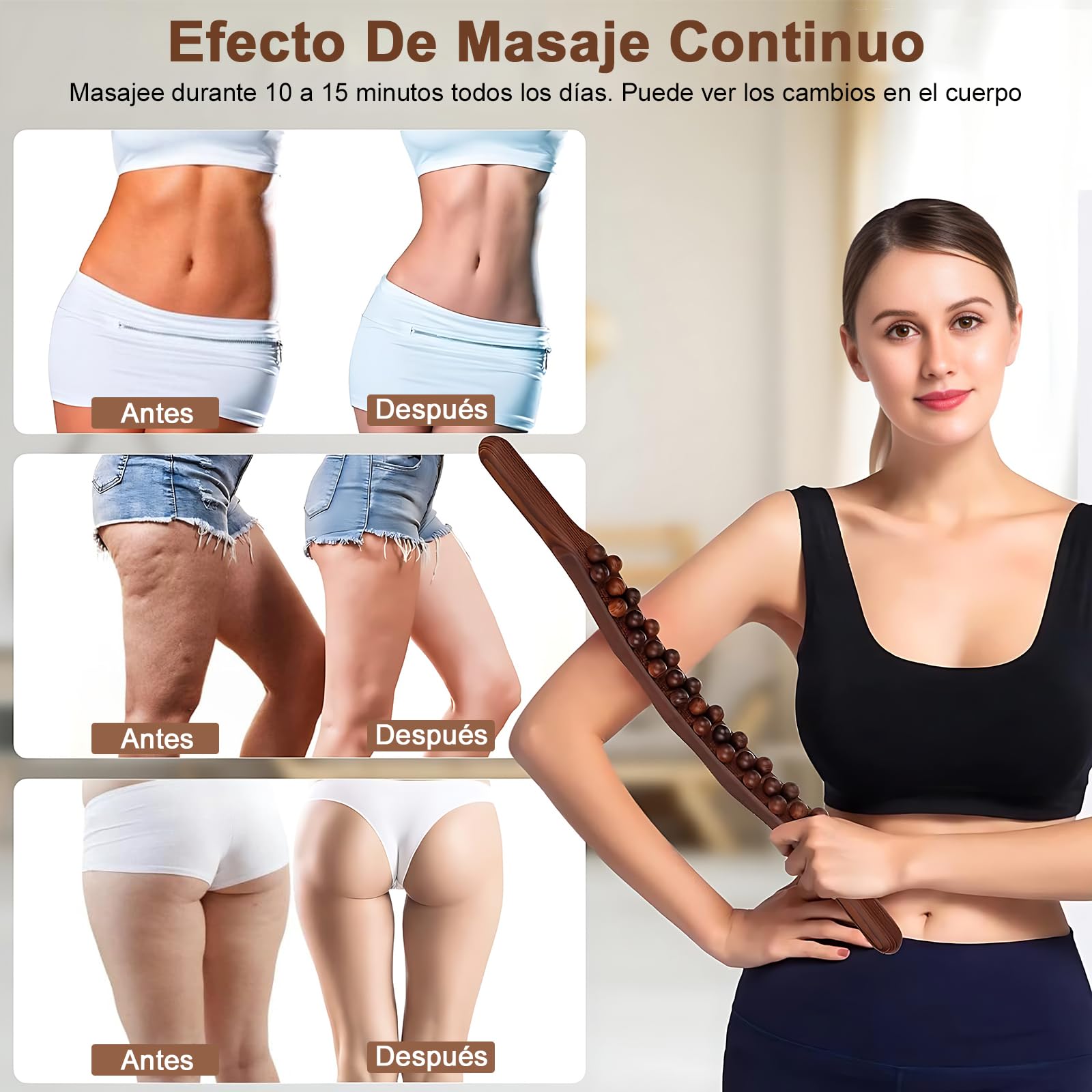 Herramienta de Masaje Gua Sha de Madera, 31 Beads Scraping Massage Bar, Masaje muscular Barra, Adecuado para la espalda, El abdomen y los hombros de todo el cuerpo para aliviar el dolor muscular