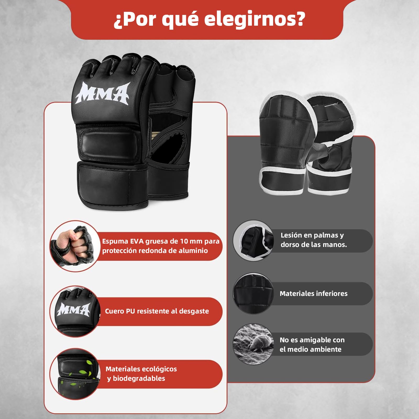 Guantes de MMA UOBXZOQ Negro Amortiguación Ajustable para Hombre y Mujer