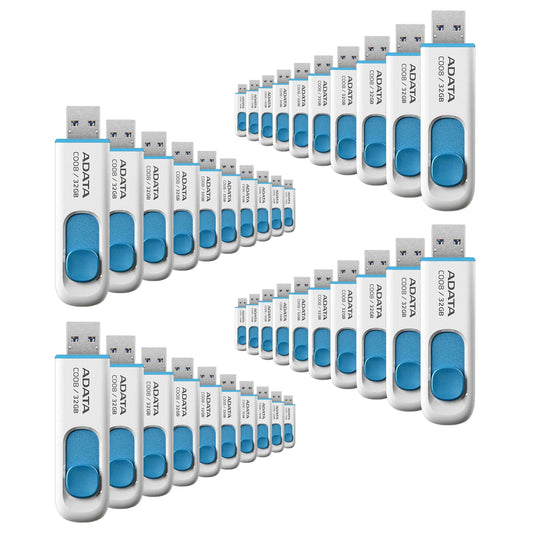 Kit de Unidad Flash USB ADATA Blanco Azul Serie C008 32 GB Pack de 40 Piezas