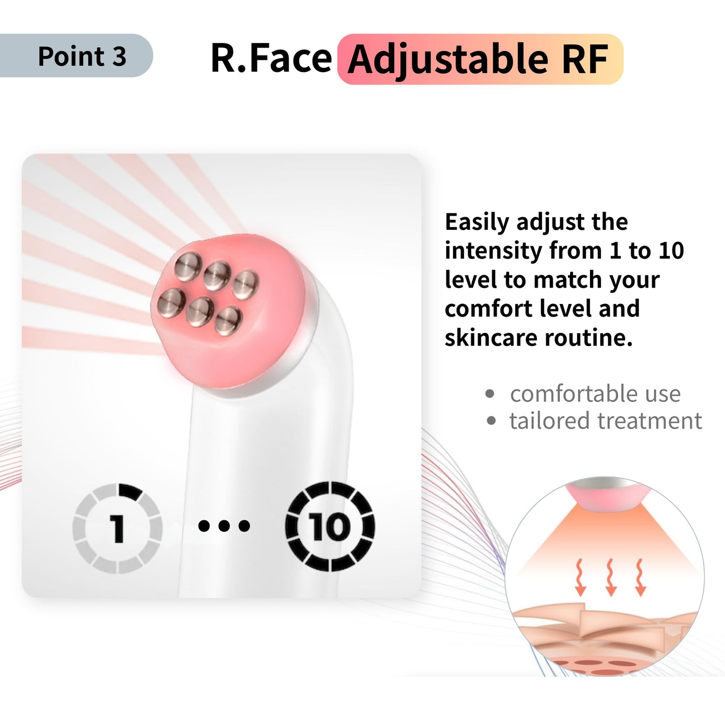 BOTEM Dispositivo de belleza para rostro y cuello con dos modos de luz, masaje vibratorio y 10 niveles de intensidad, recargable e inalámbrico (Serie RFace) | Hecho en Corea