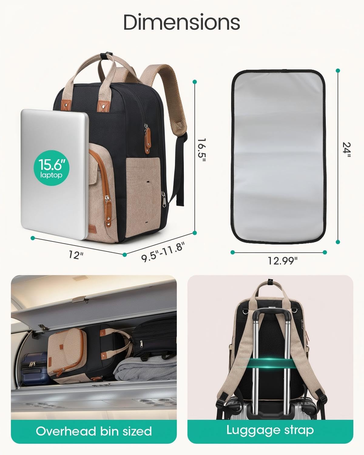 Qualyphant Mochila para pañales extragrande para dos niños, bolsas expandibles de 35 l para mamá, niña, niño, papá y niño pequeño, bolsa de pañales de viaje grande con 21 bolsillos Caqui negro