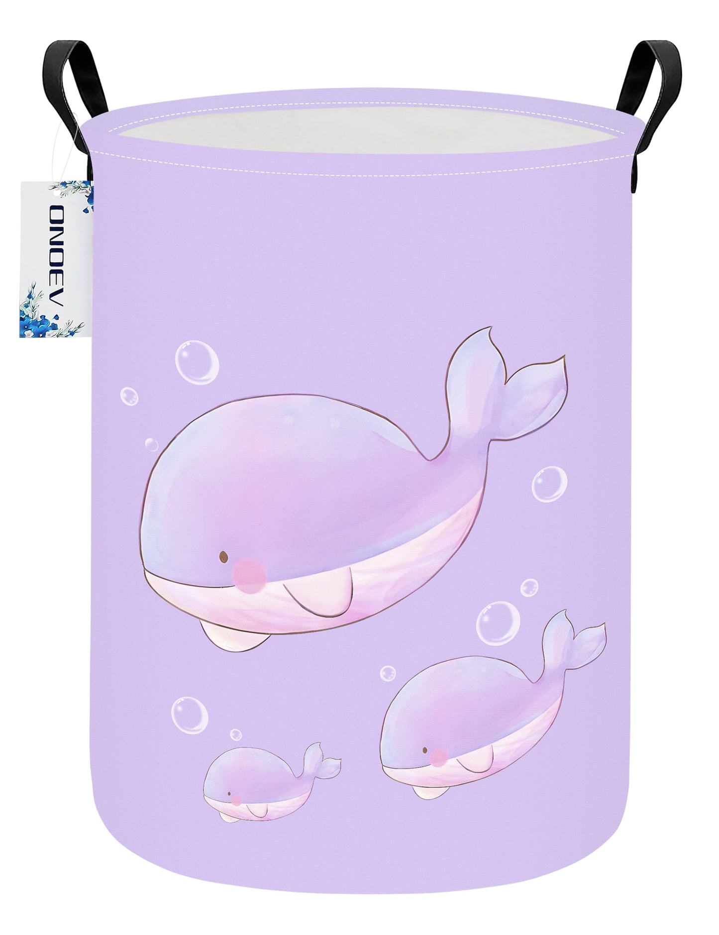 ONOEV Cesta de Almacenamiento Redonda y Plegable para niñas, Cesta de Ropa Sucia para niños, Cesta de Regalo Morada, Ideal para decoración del hogar y Almacenamiento de Juguetes (Ballena Morada)